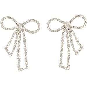 Silver Needle Crystal Bow Earrings